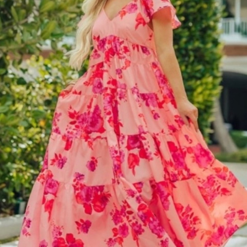 Buddy Love Pink Floral Tiered Maxi Dress